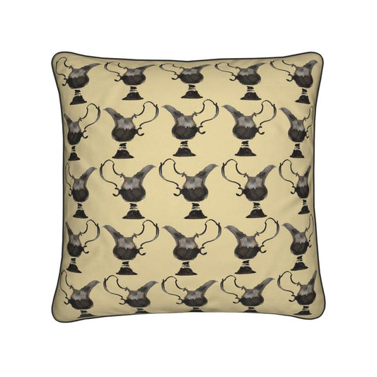 Elegant Cushion with Silver Jug Design in Mustard