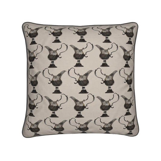 Elegant Cushion with Silver Jug Design in Mushroom