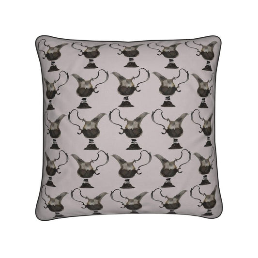 Elegant Cushion with Silver Jug Design in Sugared Plum