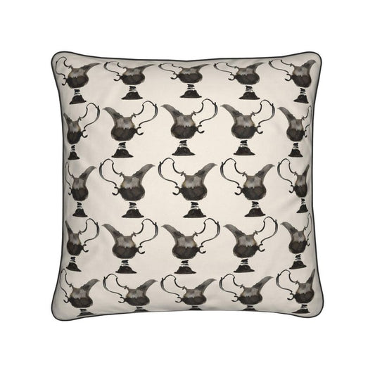 Elegant Cushion with Silver Jug Design in Cream