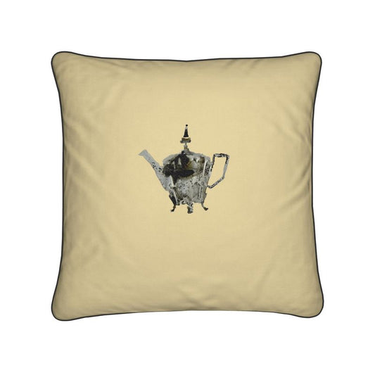 Elegant Cushion with Single Silver Teapot Jug Design in Mustard