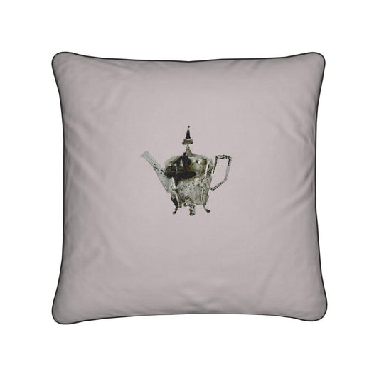 Elegant Cushion with Single Silver Teapot Jug Design in Sugared Plum