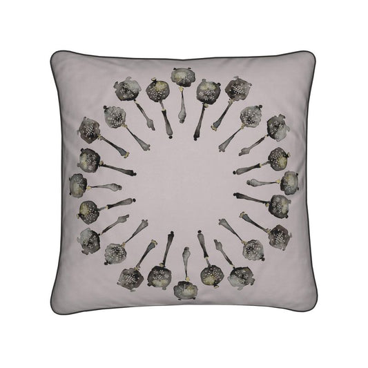 Elegant Cushion with Silver Tea Strainer Spin Design in Sugared Plum