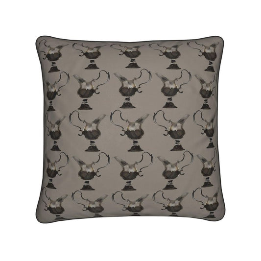 Elegant Cushion with Silver Jug Design in Truffel