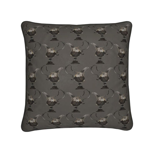 Elegant Cushion with Silver Jug Design in Peppercorn