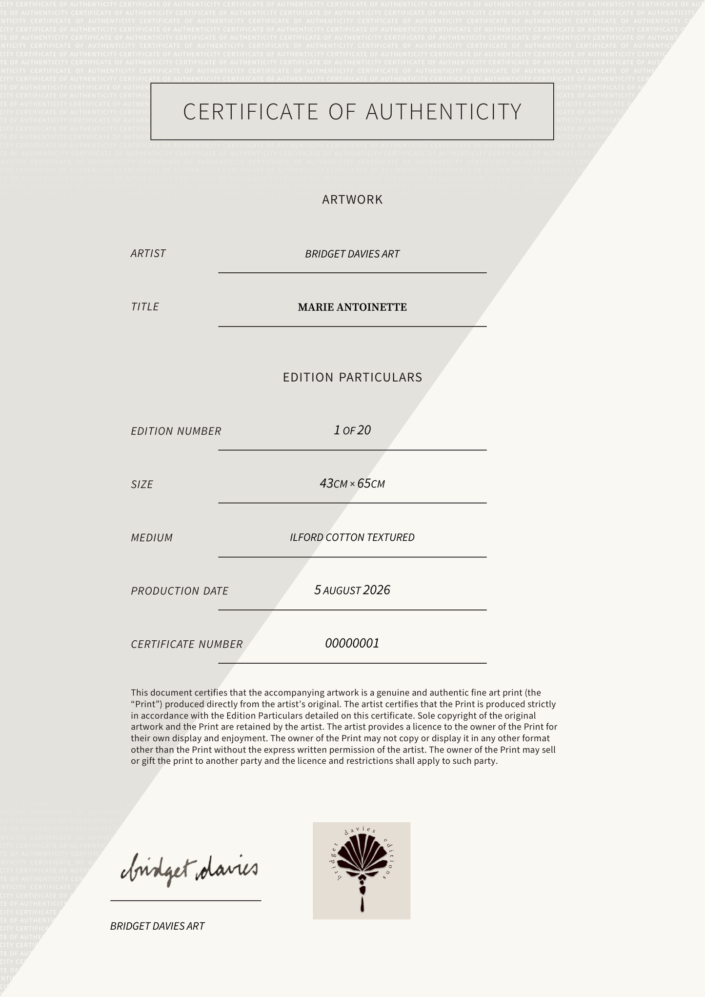 Marie Antoinette — Certificate of Authenticity